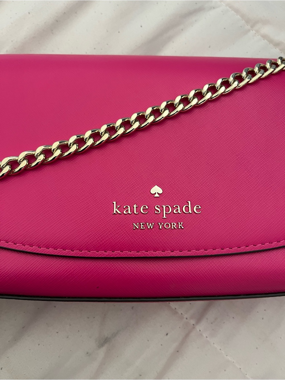kate spade Hot Pink Leather Shoulder Bag with Gold Chain - Picture 7 of 7